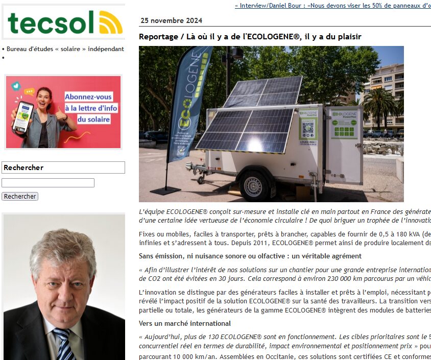 ECOLOGENE® : L&rsquo;innovation verte à l&rsquo;honneur sur le site Tecsol